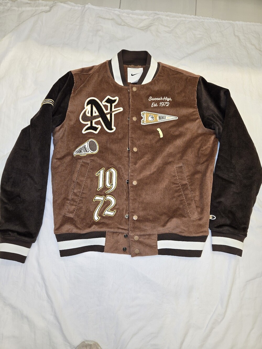 Nike Brown & Black Varsity Jacket with White Trim